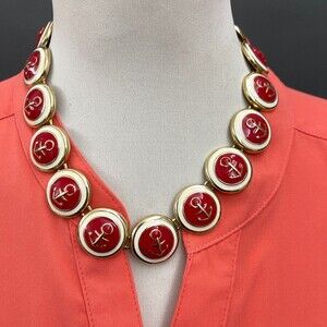 Gold-tone Red White Anchor Women's Fashion Necklace NWOT